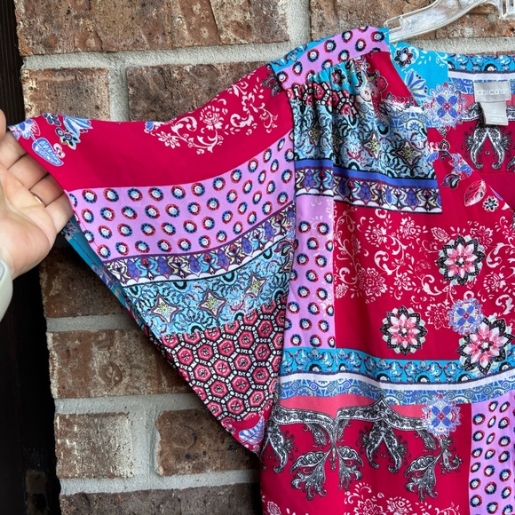 Chicos Patchwork Peplum Flutter-Sleeve Tosize 2P - Picture 3 of 9